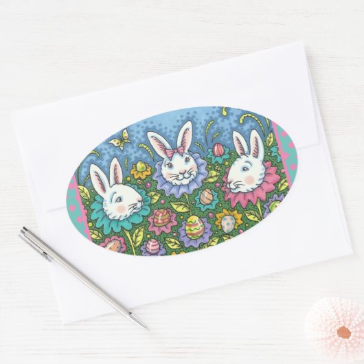 TERUGMAKERE EGG GARDEN, BUNNY RABBIT FLOWERS OVALE STICKER (Envelop)