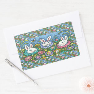 TERUGMAKERE EGG GARDEN, BUNNY RABBIT FLOWERS RECHTHOEKIGE STICKER