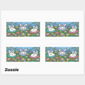 TERUGMAKERE EGG GARDEN, BUNNY RABBIT FLOWERS RECHTHOEKIGE STICKER