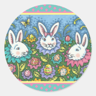 TERUGMAKERE EGG GARDEN, BUNNY RABBIT FLOWERS RONDE STICKER
