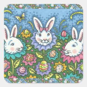 TERUGMAKERE EGG GARDEN, BUNNY RABBIT FLOWERS VIERKANTE STICKER
