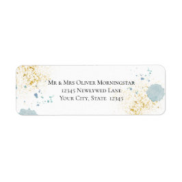 TERUGNAADRES | Blauwe en goudSpletters Etiket