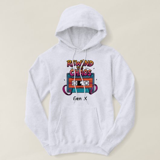 Terugspoelen naar de Chaos Gen X Retro Cassetteban Hoodie (Design voorkant)