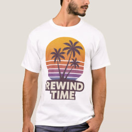 Terugspoeltijd retro palmboom zonsondergang ontwer t-shirt
