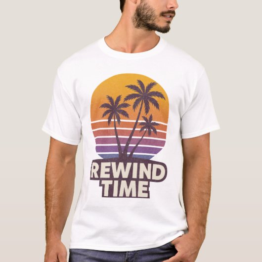 Terugspoeltijd retro palmboom zonsondergang ontwer t-shirt (Voorkant)