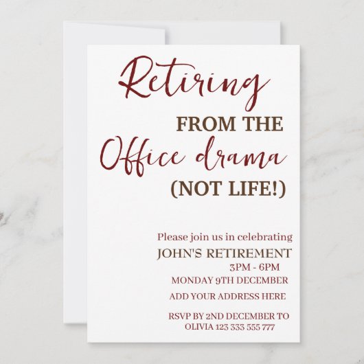 Terugtreden uit de kantoor drama grappige pensioen kaart (Voorkant)