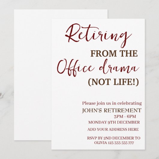 Terugtreden uit de kantoor drama grappige pensioen kaart (Voorkant / Achterkant)