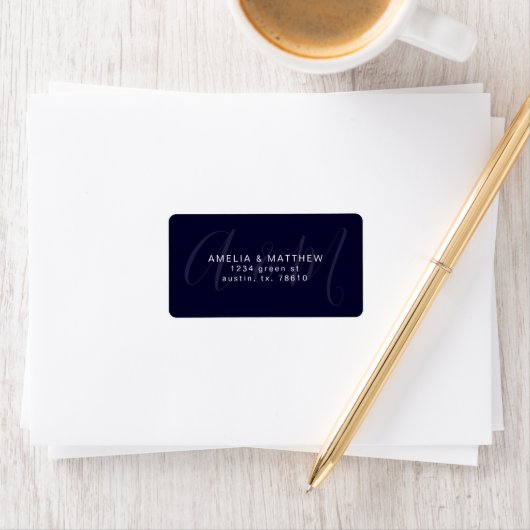 terugzendadres elegant monogram navy etiket (Insitu)