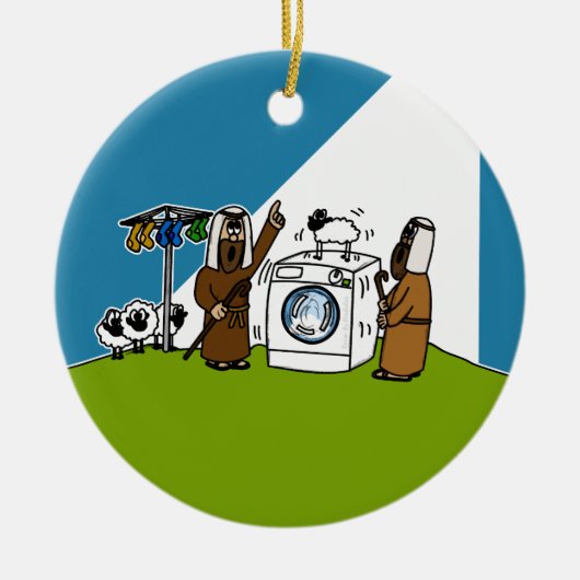 Terwijl Herders Kerstmis Geboortekerk Grappig Keramisch Ornament (Voorkant)