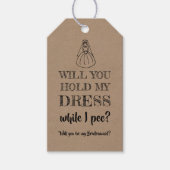 Terwijl ik plas - grappig bruidsmeisje voorstel cadeaulabel (Voorkant)