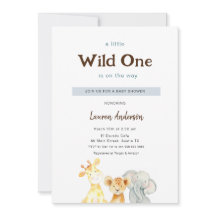 Terwijl One Baby Animals Boy Baby shower Uitnodigi