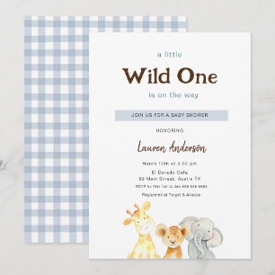 Terwijl One Baby Animals Boy Baby shower Uitnodigi Kaart