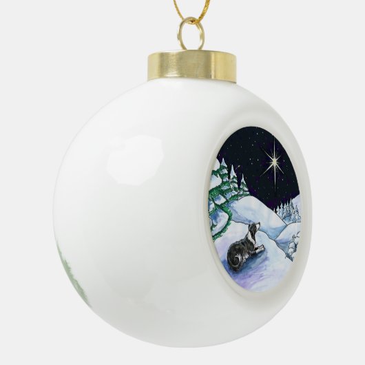 Terwijl Shepherds op versiering keken...Blk & Wit Keramische Bal Ornament (Links)