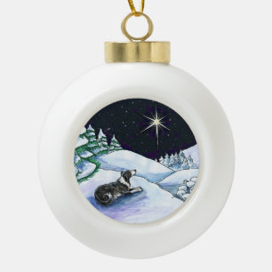 Terwijl Shepherds op versiering keken...Blk & Wit Keramische Bal Ornament