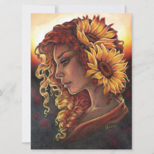 Terwijl zonnebloemen bloemen Fantasy Woman Art Kaa