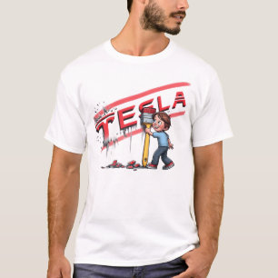 Tesla auto in rode kleur t-shirt