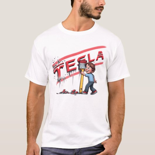 Tesla auto in rode kleur t-shirt (Voorkant)