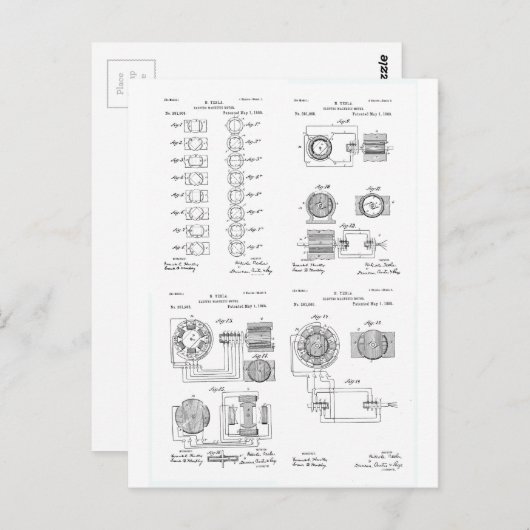 Tesla Elecro-Magnet Motor Patent US381968 p 1-4 Briefkaart (Voorkant / Achterkant)