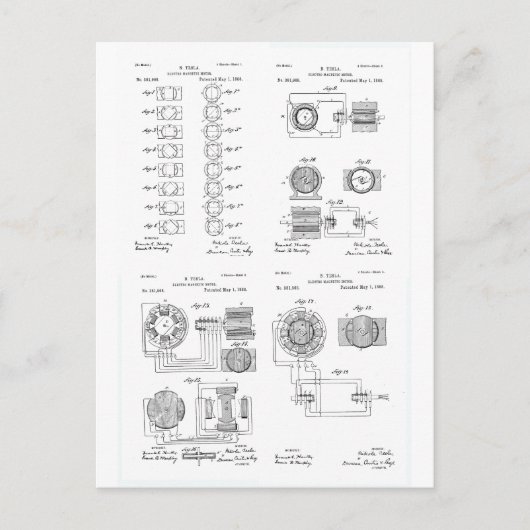 Tesla Elecro-Magnet Motor Patent US381968 p 1-4 Briefkaart (Voorkant)