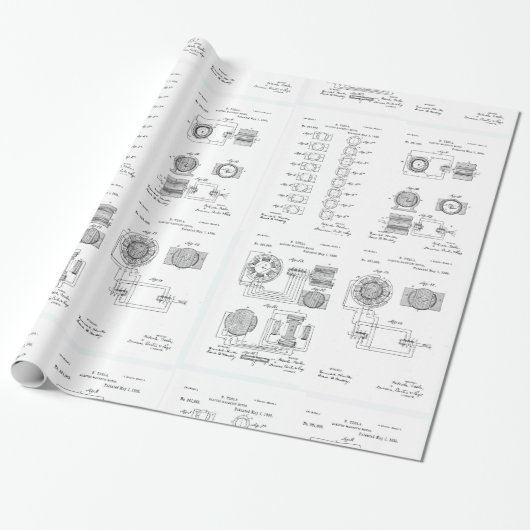 Tesla Elecro-Magnet Motor Patent US381968 p 1-4 Cadeaupapier (Uitgerold)