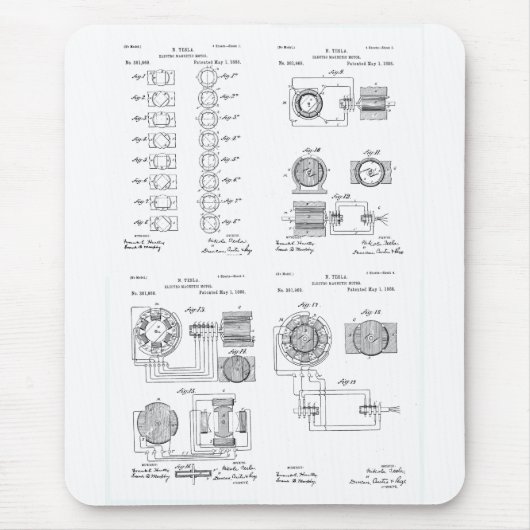 Tesla Elecro-Magnet Motor Patent US381968 p 1-4 Muismat (Voorkant)