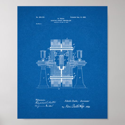 Tesla Electric Circuit Controller Patent - Bluepri Poster (Voorkant)