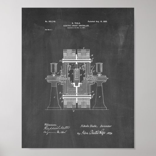 Tesla Electric Circuit Controller Patent - Chalkbo Poster (Voorkant)
