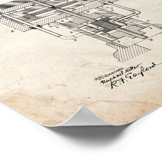 Tesla Electric Generator Patent - Oude look Poster (Hoek)