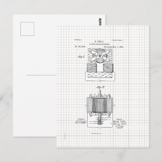  Tesla Electro Magnetic Motor Patent Briefkaart (Voorkant / Achterkant)