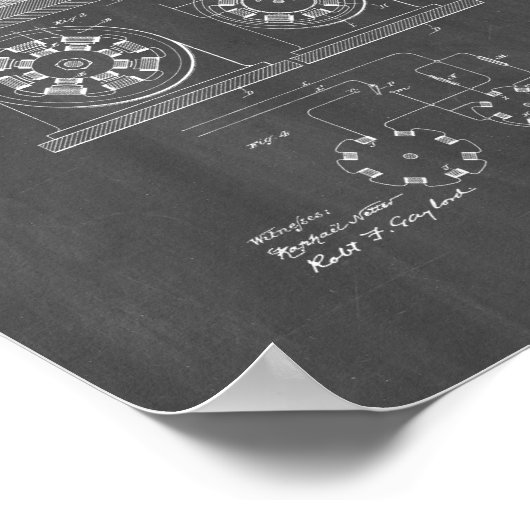 Tesla Electro Magnetic Motor Patent - Chalkboard Poster (Hoek)