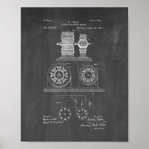 Tesla Electro Magnetic Motor Patent - Chalkboard Poster