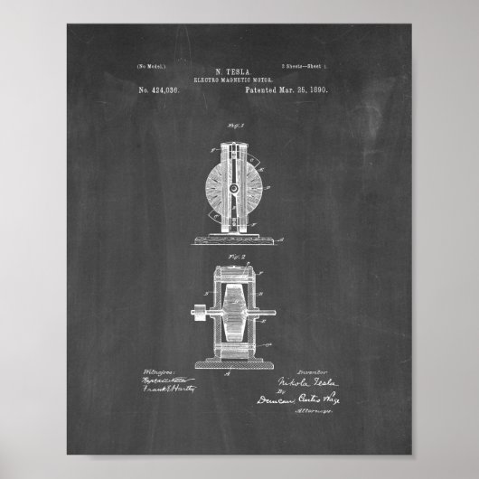 Tesla Electro Magnetic Motor Patent - Chalkboard Poster (Voorkant)