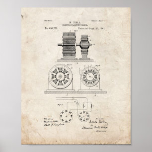 Tesla Electro Magnetic Motor Patent - Oude look Poster
