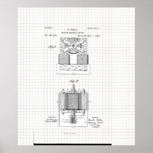  Tesla Electro Magnetic Motor Patent Poster