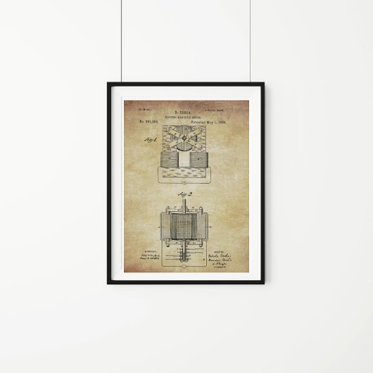  Tesla Electro Magnetic Motor Patent Poster