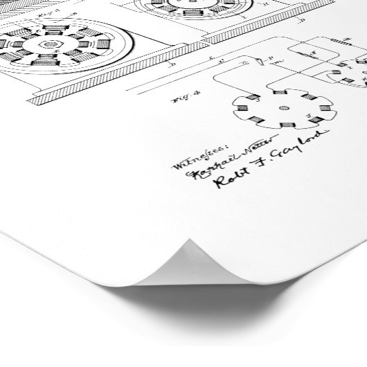 Tesla Electro Magnetic Motor Patent Poster (Hoek)