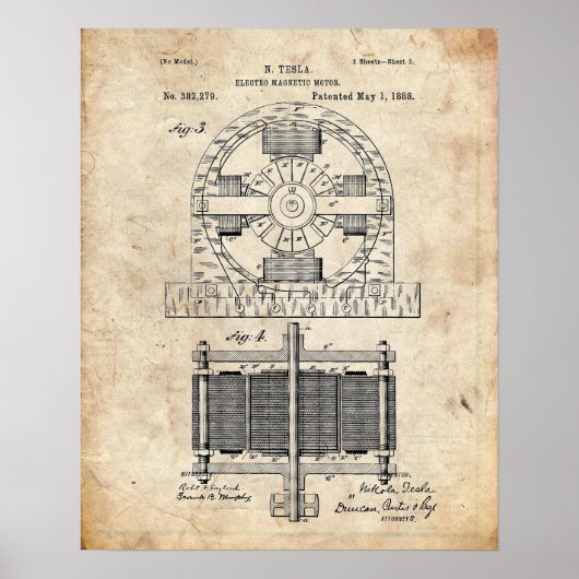 Tesla Electro Motor Patent Poster (Voorkant)