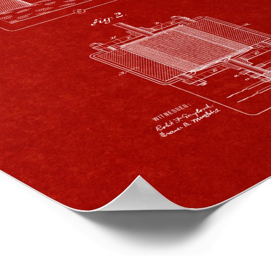 Tesla ElectroMagnetic Motor Patent - Burgundy Red Poster (Hoek)