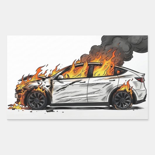 Tesla in brand rechthoekige sticker (Voorkant)