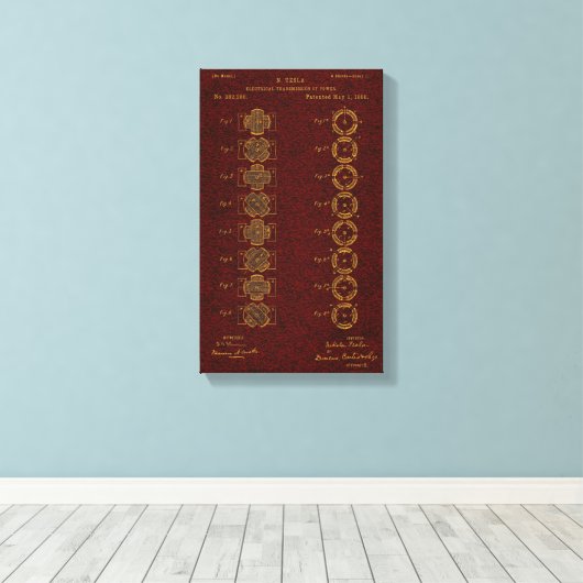 Tesla Patent 00382280 SHT 1 Canvas Afdruk (Insitu (Houten vloer))