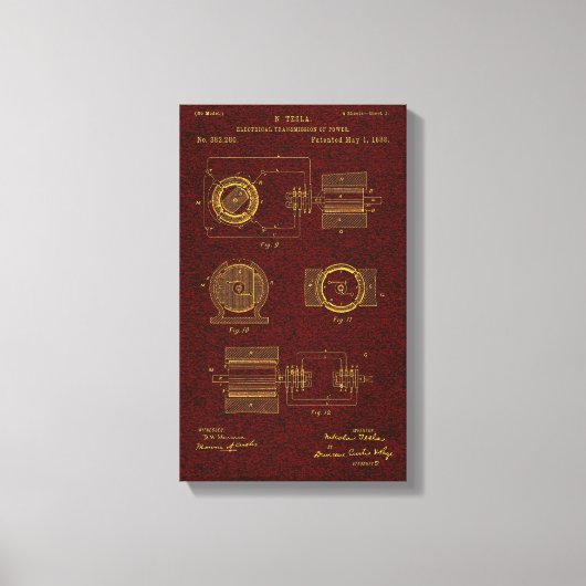 Tesla Patent 00382280 SHT 2 Canvas Afdruk (Voorkant)