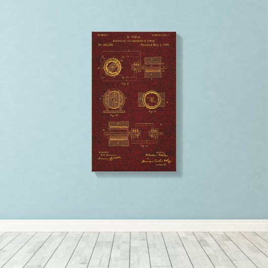 Tesla Patent 00382280 SHT 2 Canvas Afdruk (Insitu (Houten vloer))