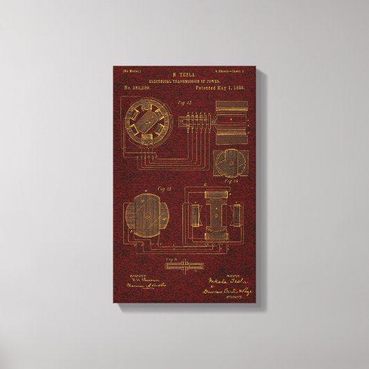 Tesla Patent 00382280 SHT 3 Canvas Afdruk (Voorkant)