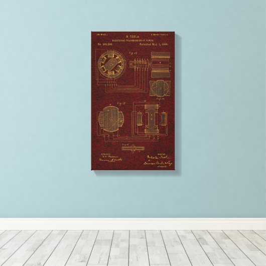 Tesla Patent 00382280 SHT 3 Canvas Afdruk (Insitu (Houten vloer))