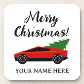 Tesla pickup truck carrying a Christmas tree Bier Onderzetter (Voorkant)