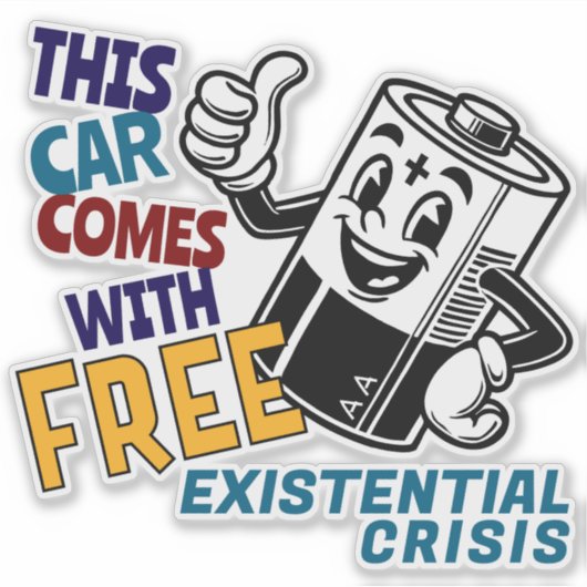 Tesla Spijt Bumper Cartoon Batterij Sticker (Voorkant)