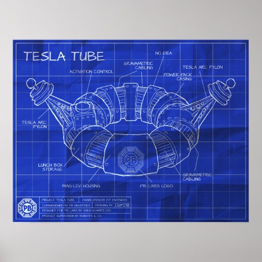 Tesla Tube Blueprints Poster (Voorkant)