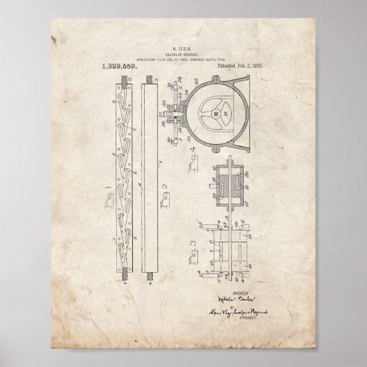 Tesla Valvular Conduit Patent - Oude look Poster (Voorkant)