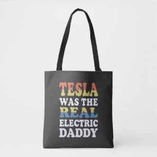 Tesla Was De Echte Elektrische Papa Grappige EV-fa Tote Bag