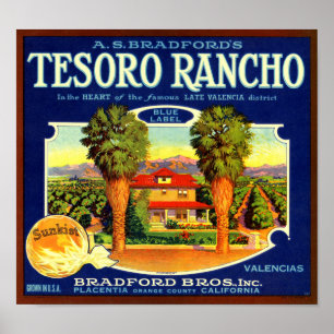 Tesoro Rancho Sinaasappel Fruitkist Label Poster